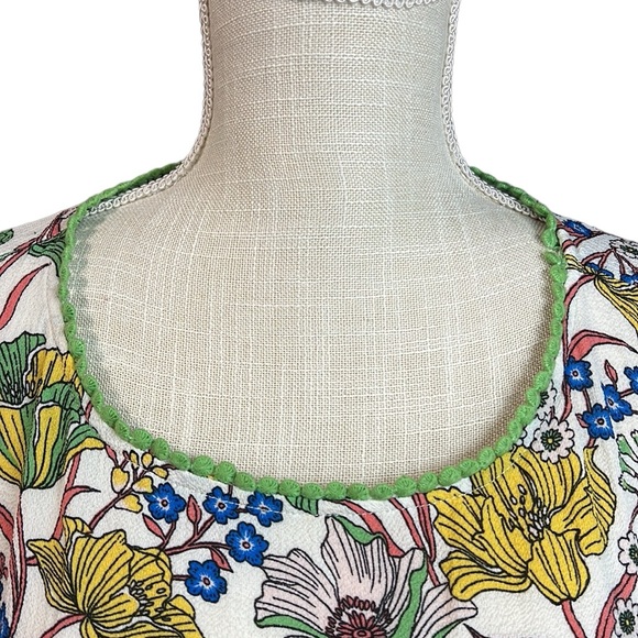 Uncle Frank 3/4 Long Sleeve Dress Womens M Above Knee Mini Floral White Boho - Picture 3 of 11